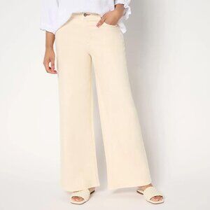 PEACE LOVE WORLD Women's Regular Wide Leg Linen Denim Pant Size 12 In Ecru